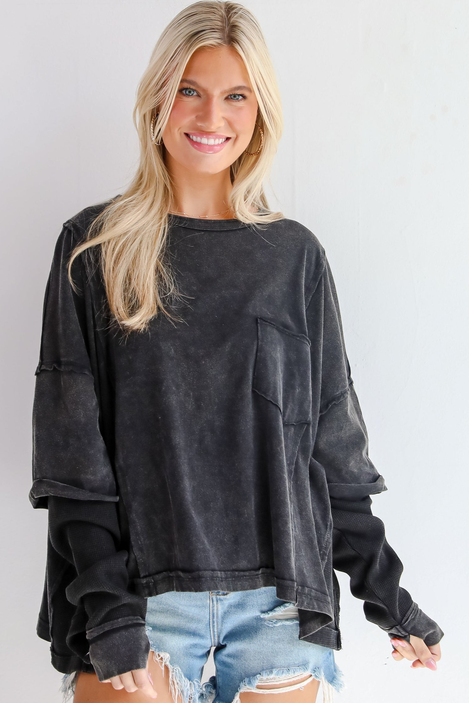 Easy Charisma Black Oversized Contrast Knit Top