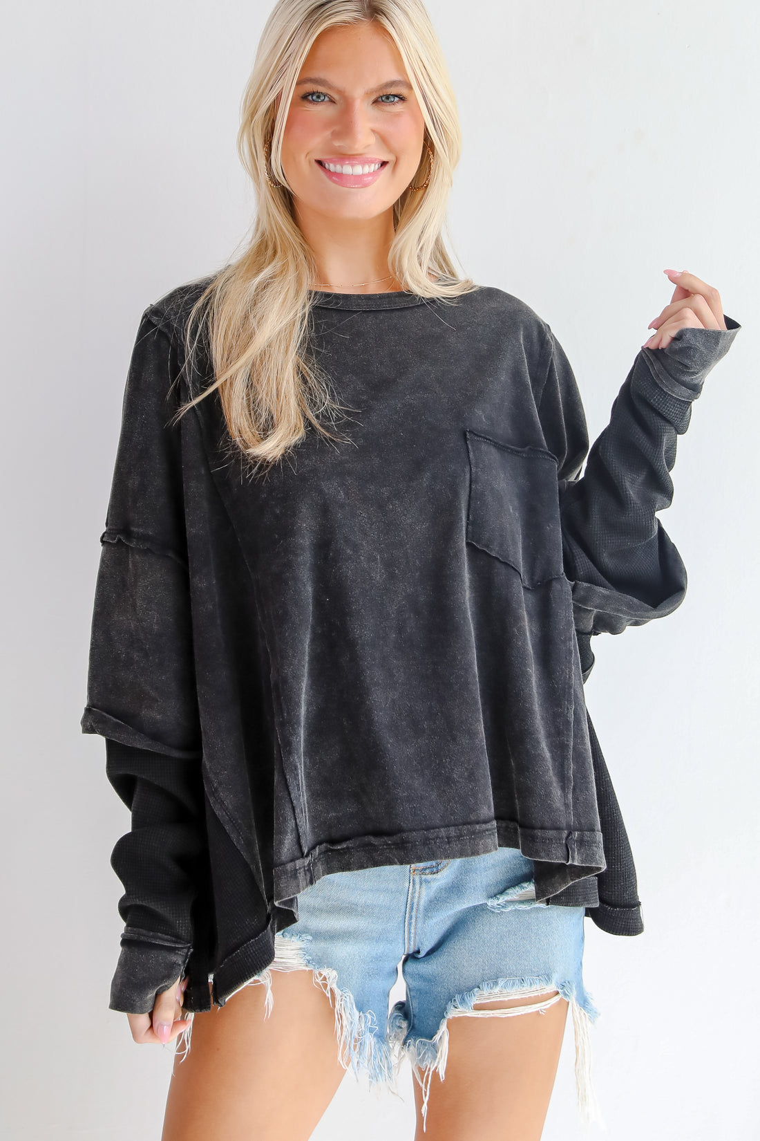 Easy Charisma Black Oversized Contrast Knit Top