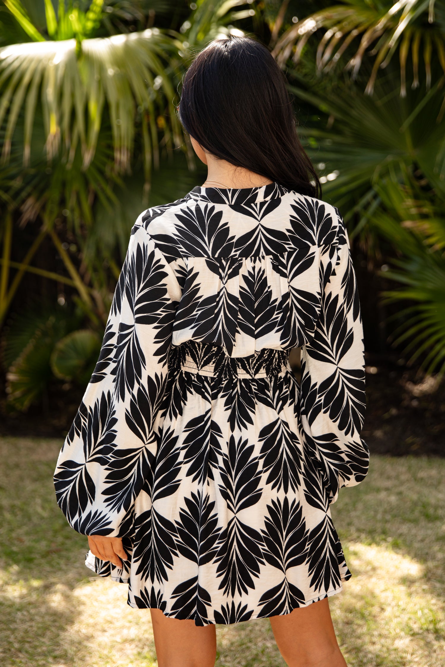 Trendy Black Palm Print Mini Dress | Cute Women's Dress Trendy Black Palm Print Mini Dress | Cute Women's Dress