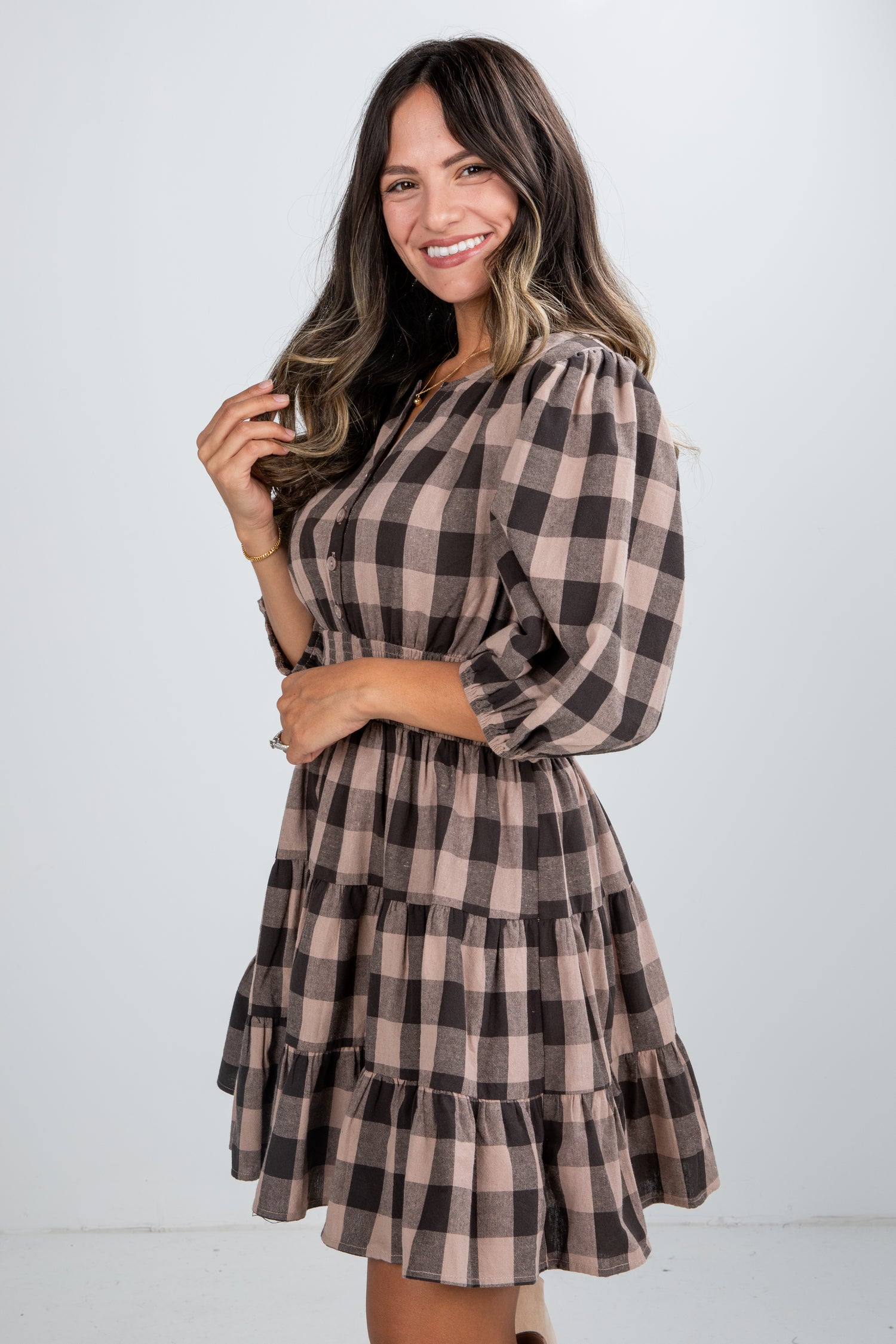 black plaid dress
