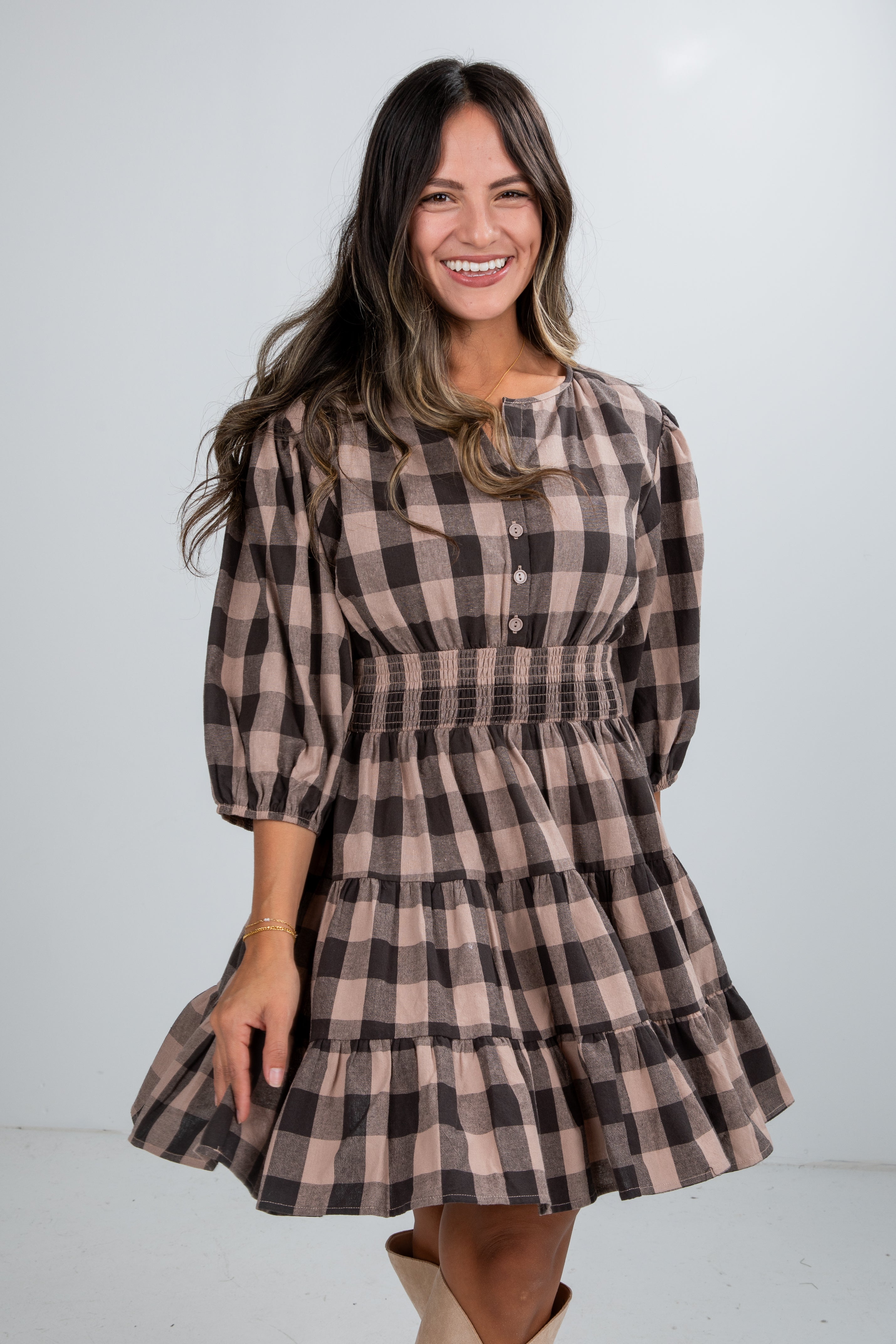 brown plaid dress