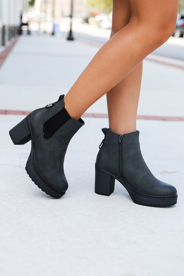 Now Is The Time Black Platform Booties