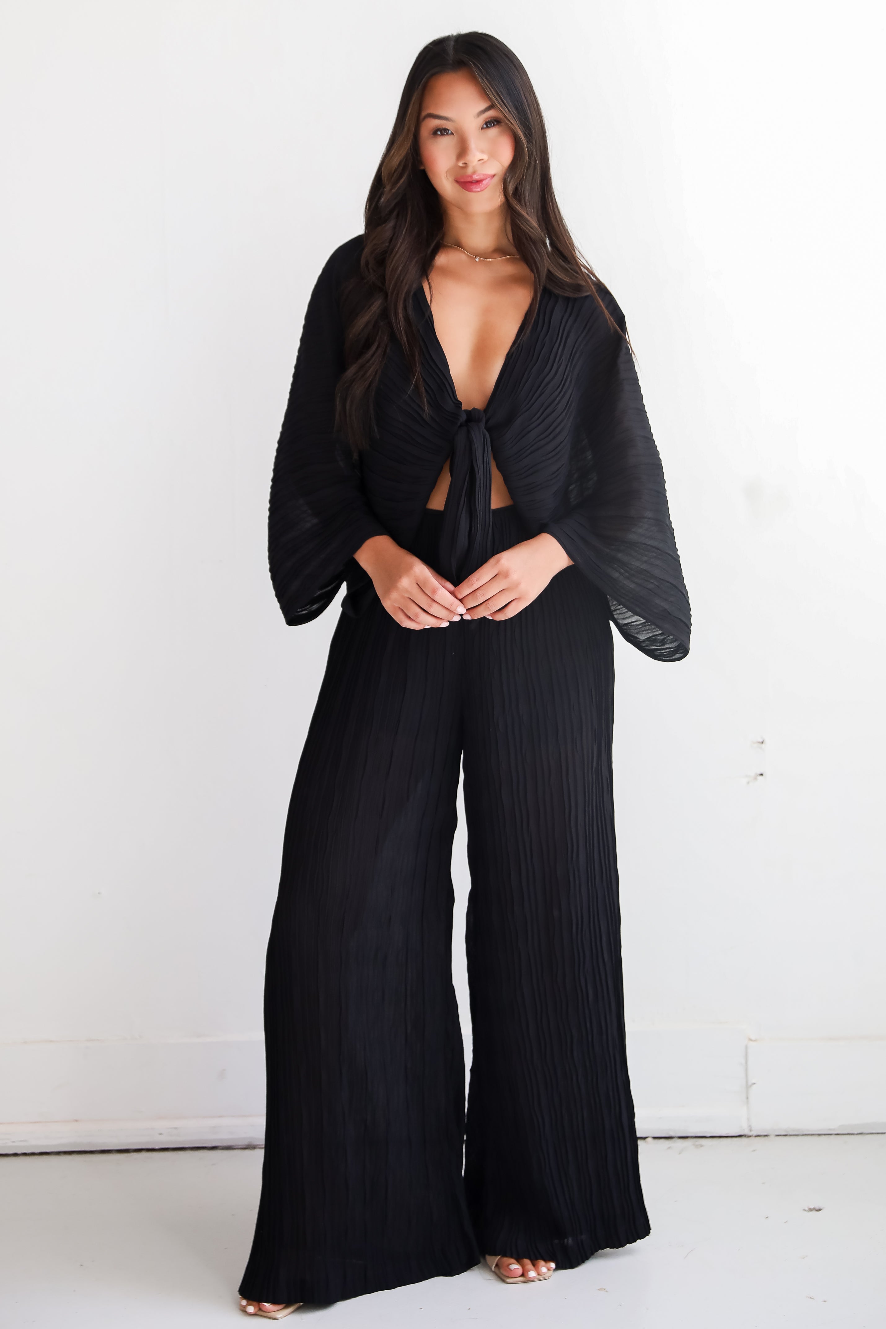 Sophisticated Step Black Pleated Wide Leg Pants