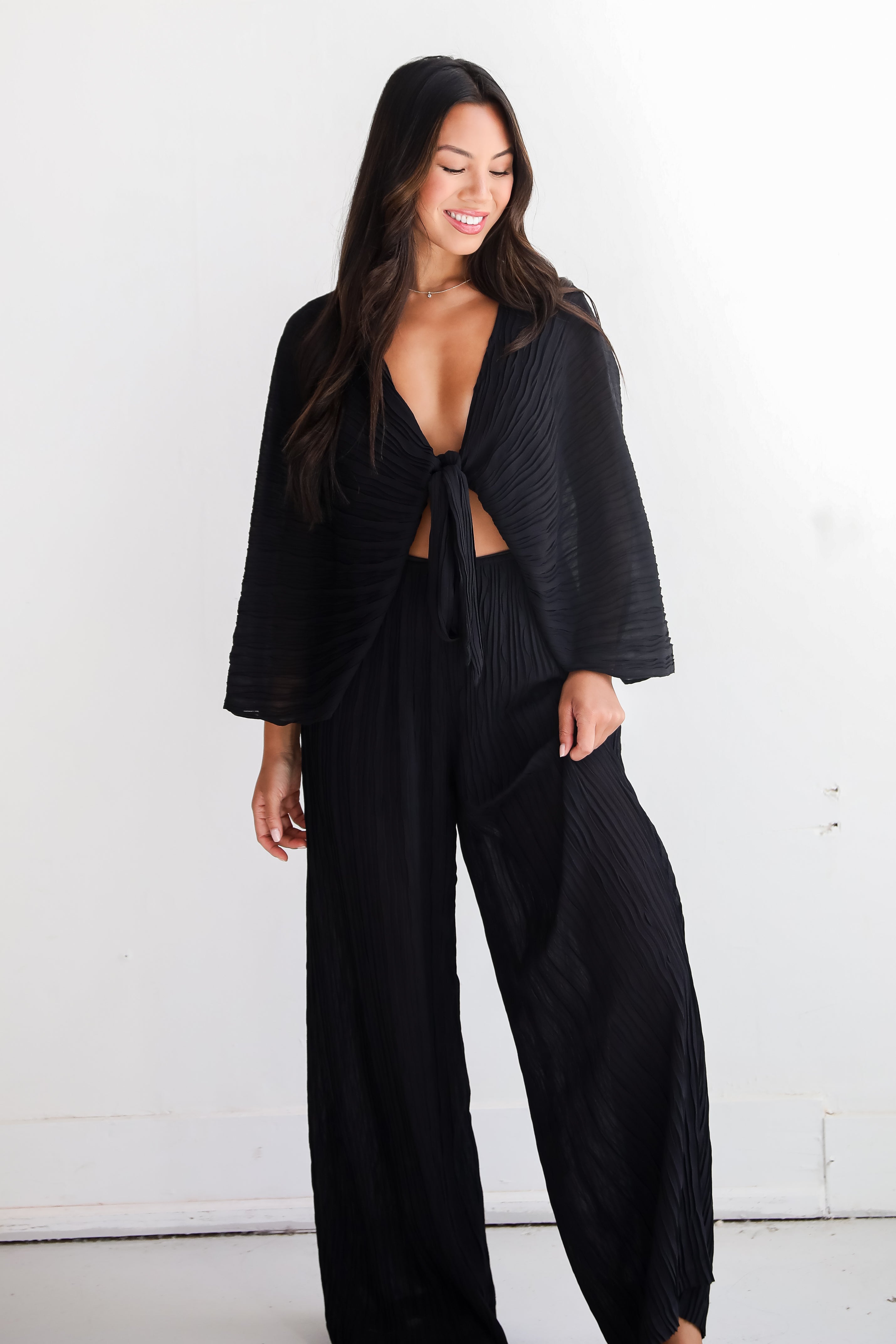 Sophisticated Step Black Pleated Wide Leg Pants