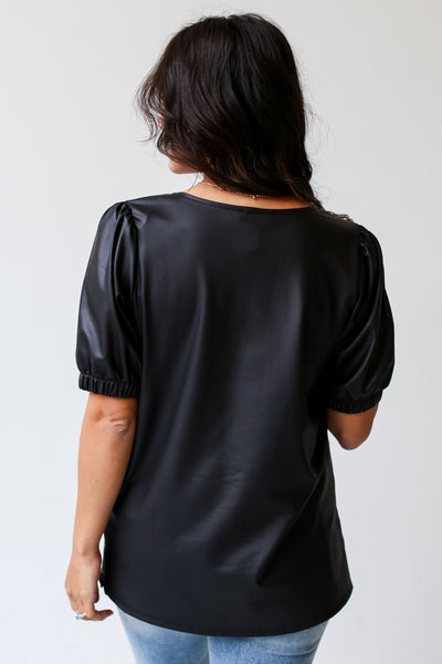 Black Puff Sleeve Blouse back view