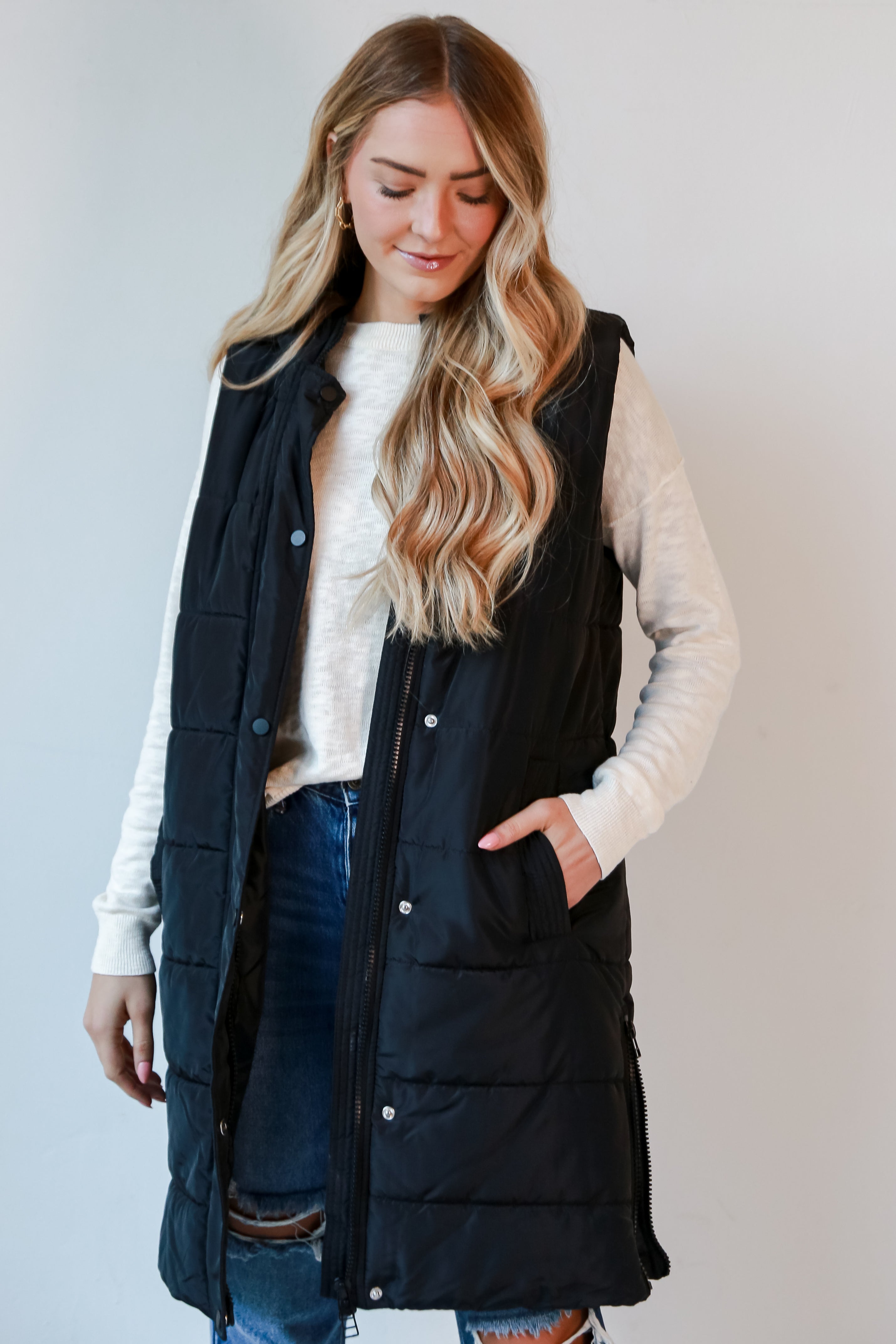 Boutique black offers long puffer vest