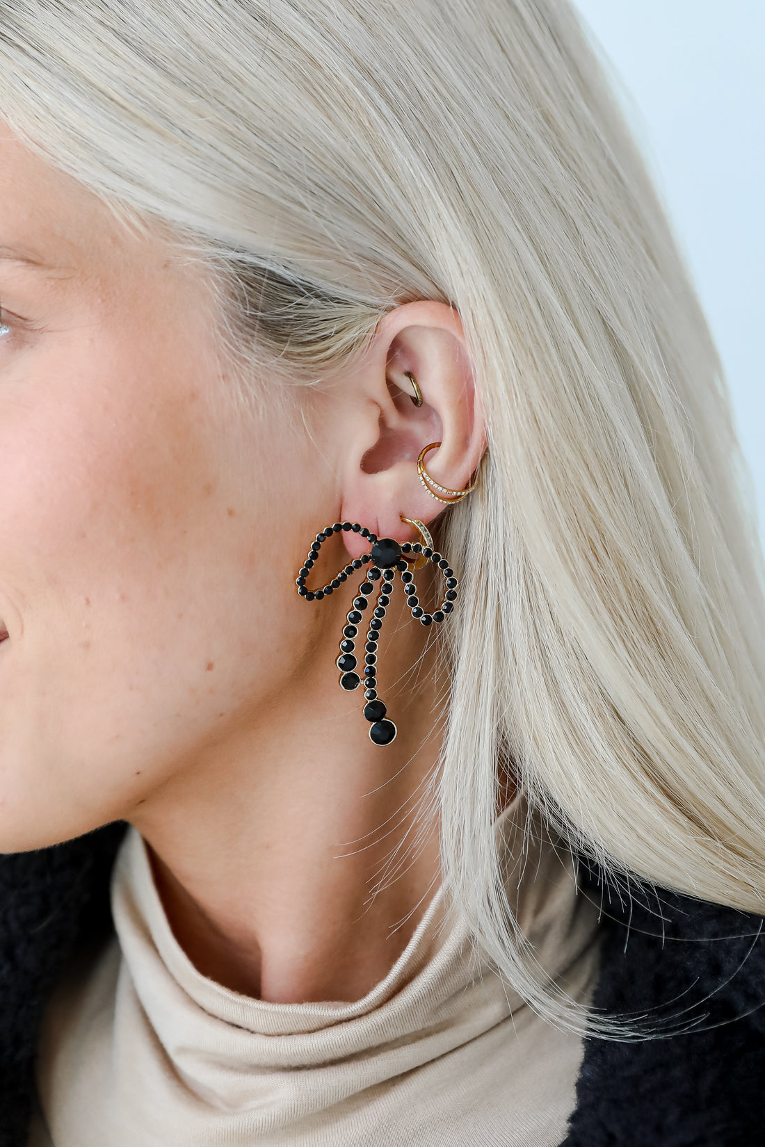 Raven Black Rhinestone Bow Earrings