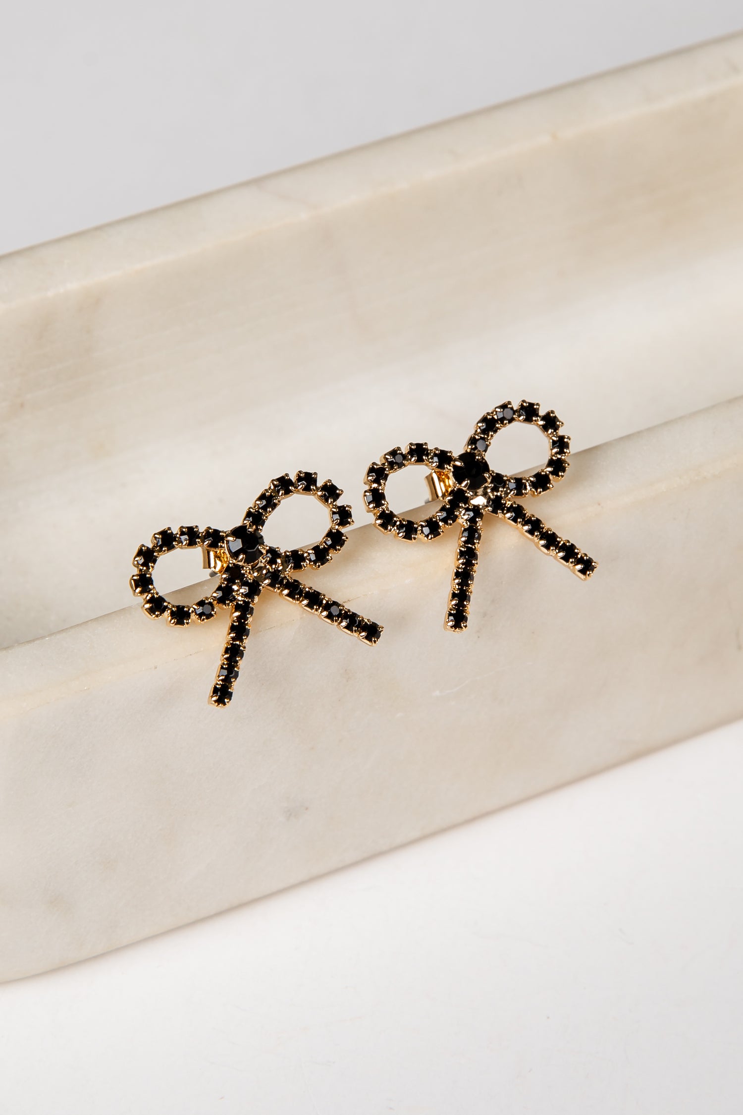 Cute Gold Rhinestone Bow Earrings | Bow Jewelry