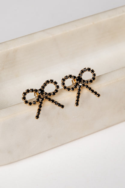 Cute Gold Rhinestone Bow Earrings | Bow Jewelry