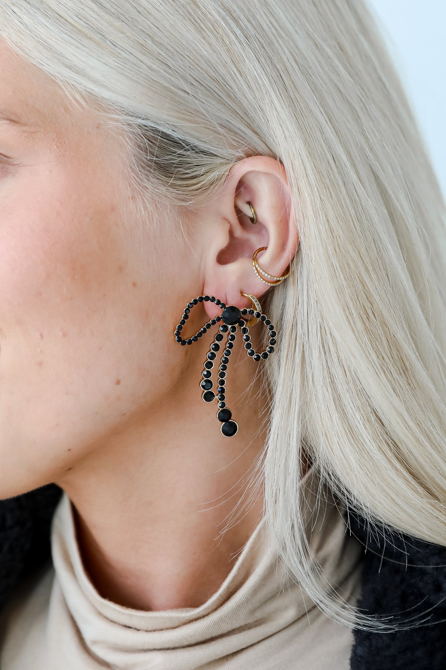 Raven Black Rhinestone Bow Earrings