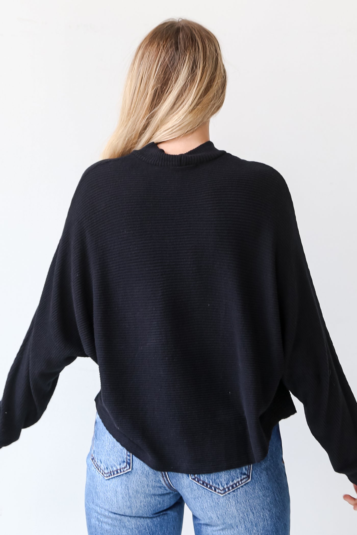 Black Brushed Ribbed Knit Top back view