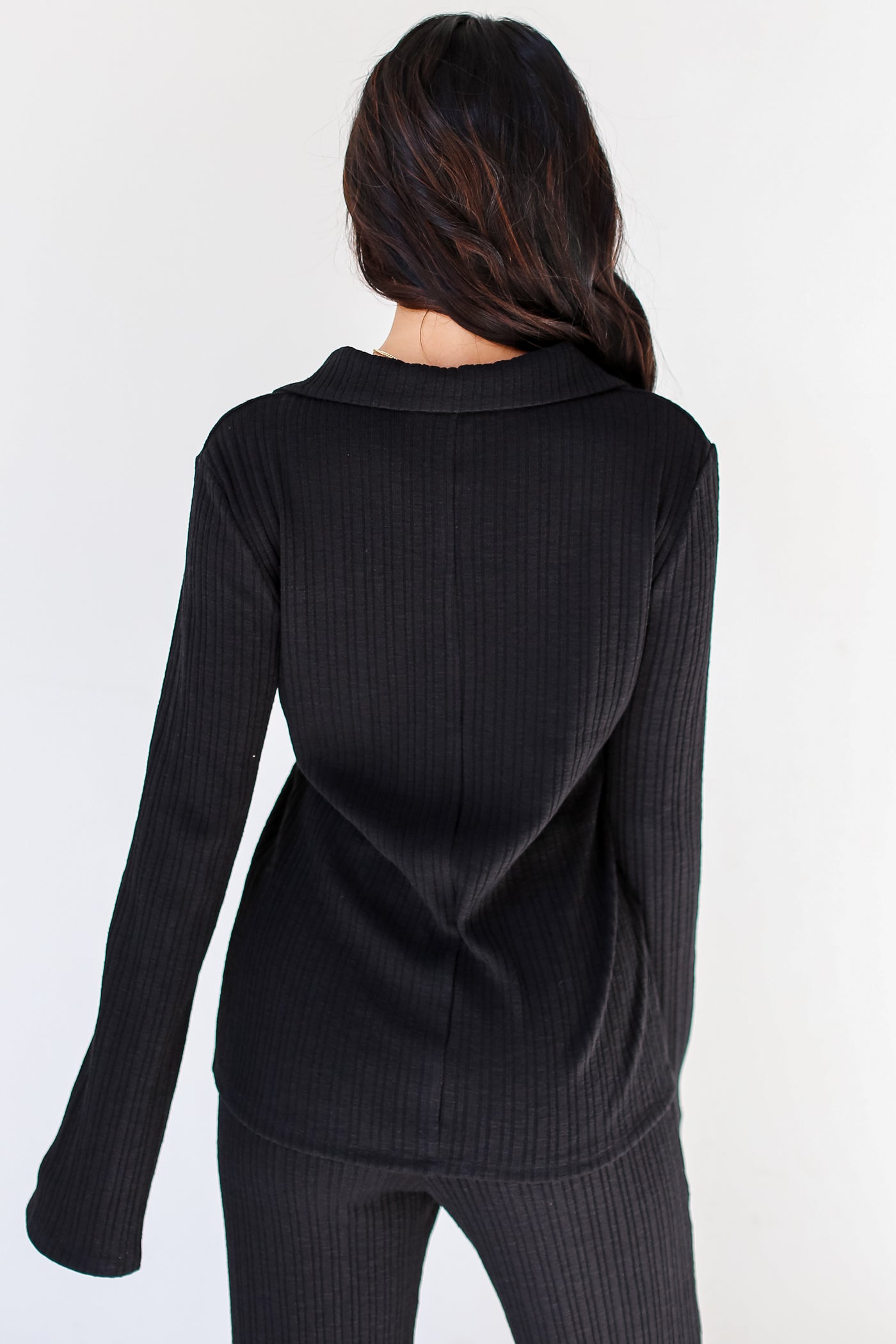 black Ribbed Knit Top  back view