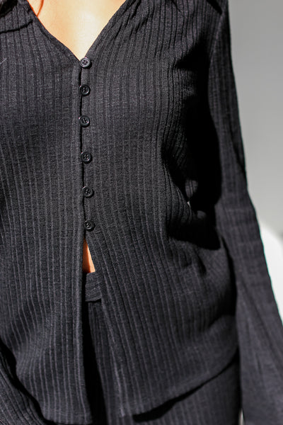 black Ribbed Knit Top close up