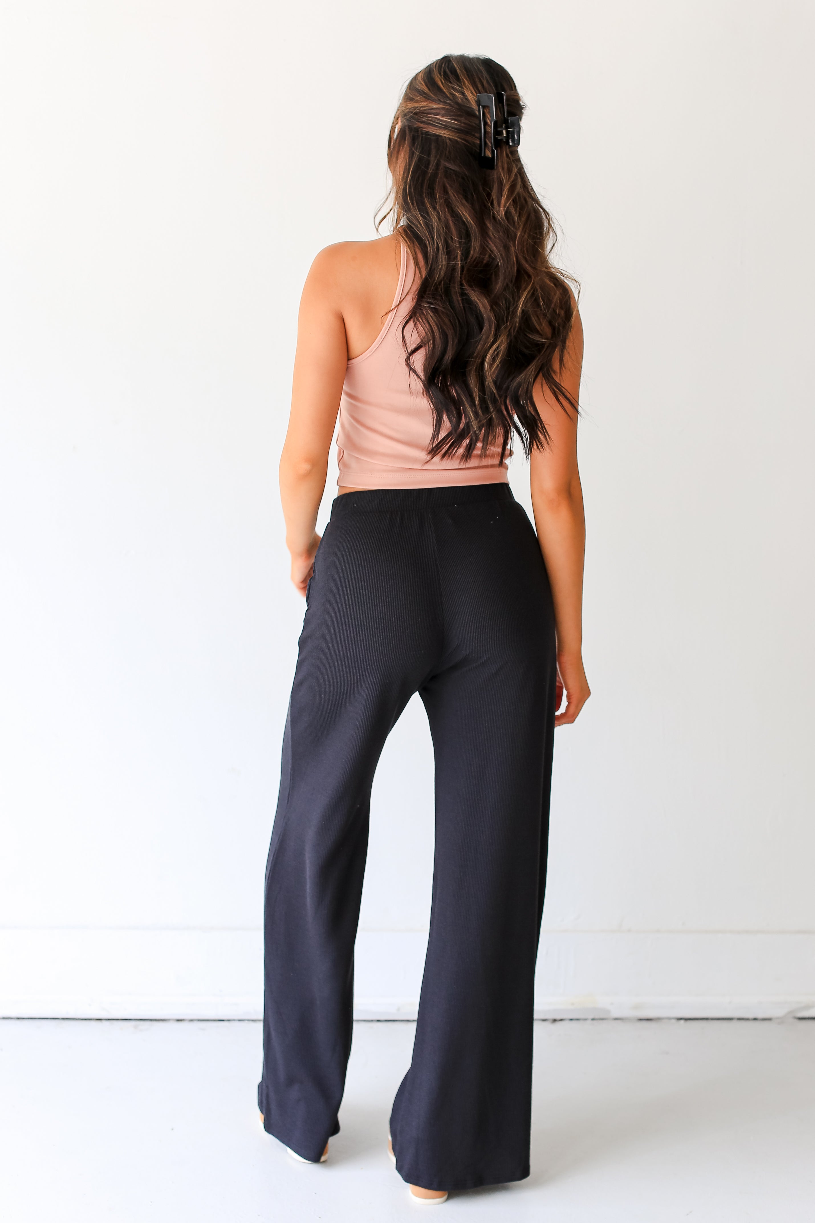 Ribbed Wide Leg Pants back view