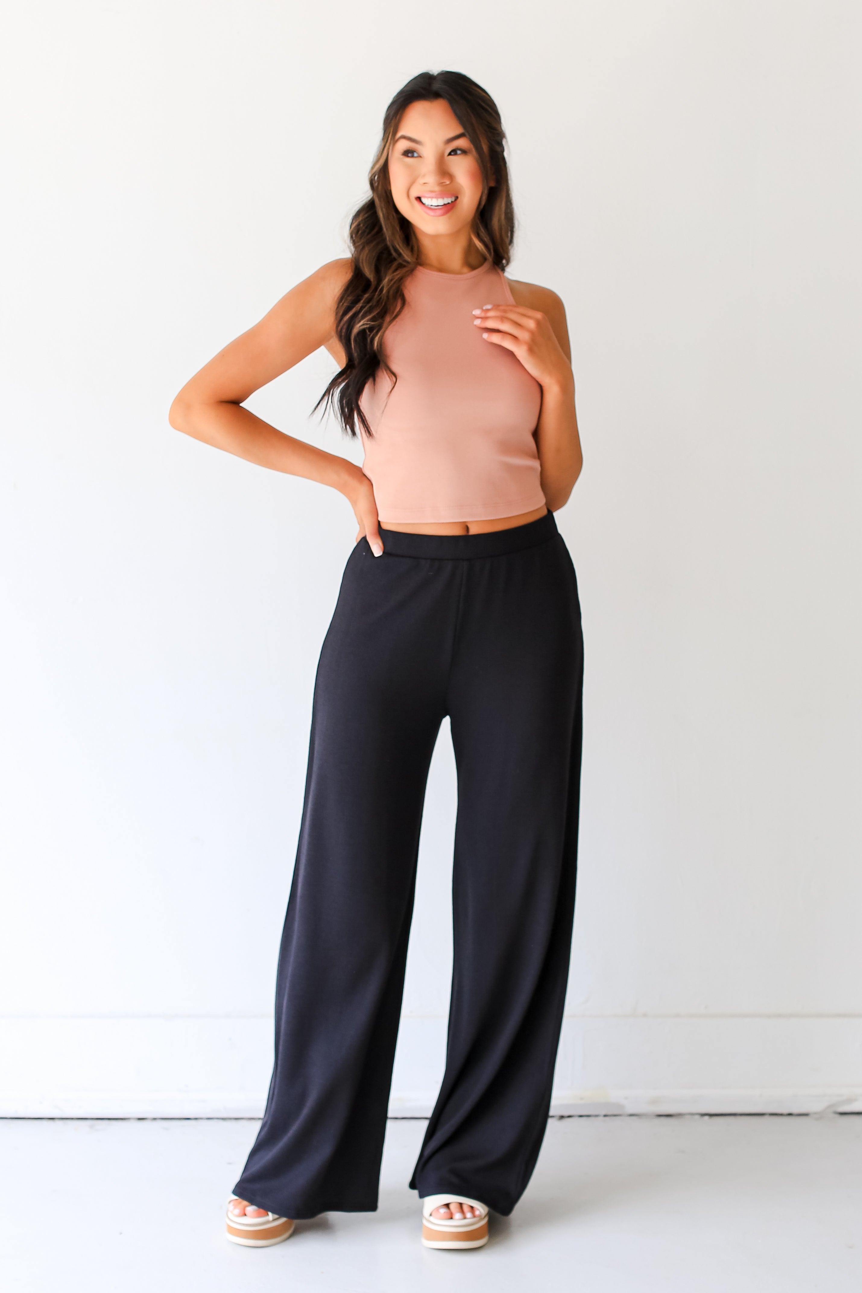 Ribbed Wide Leg Pants front view