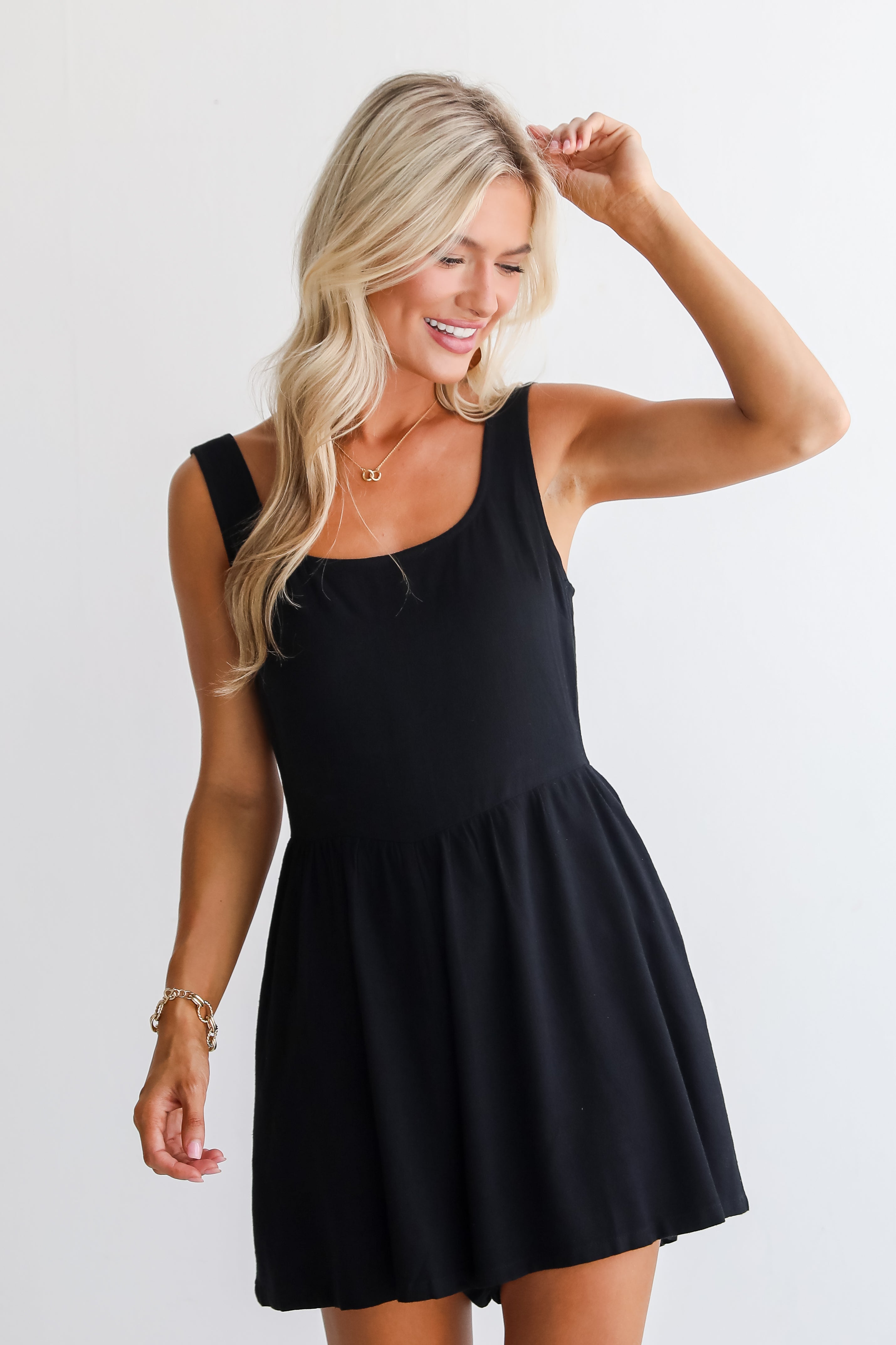 Relaxed Personality Black Linen Romper