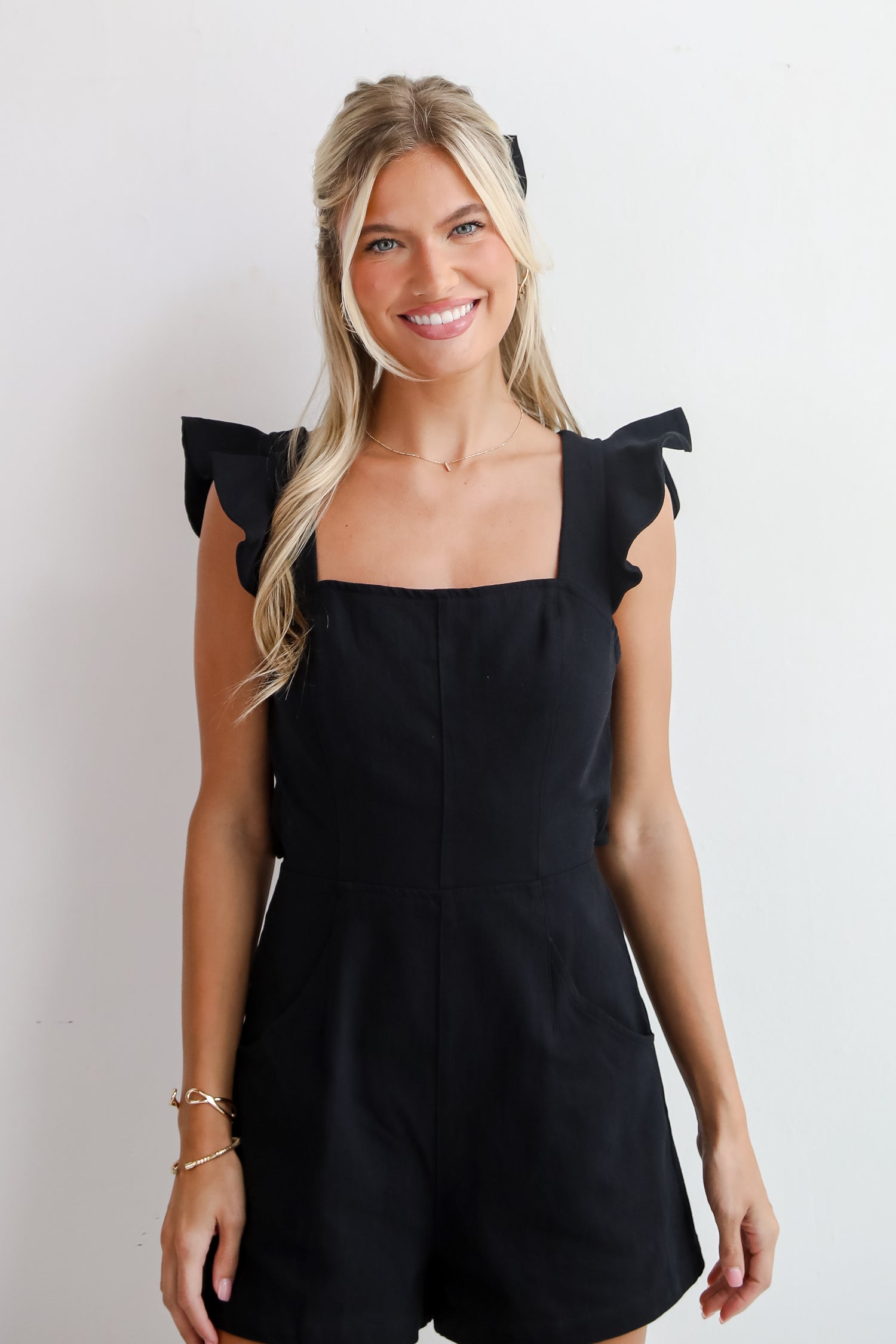 Sleek Refinement Black Denim Romper