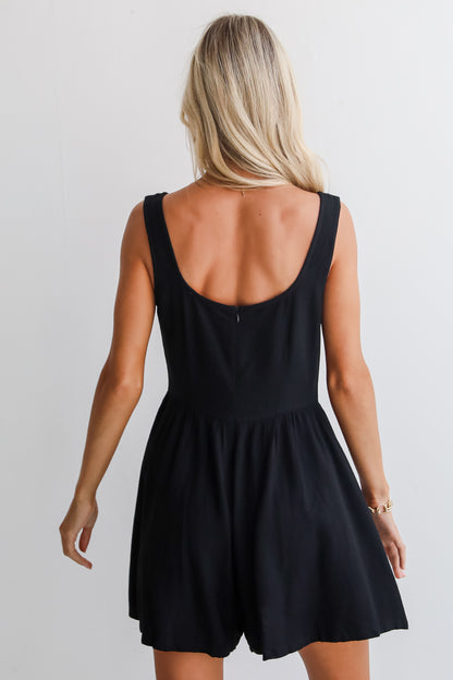 Relaxed Personality Black Linen Romper