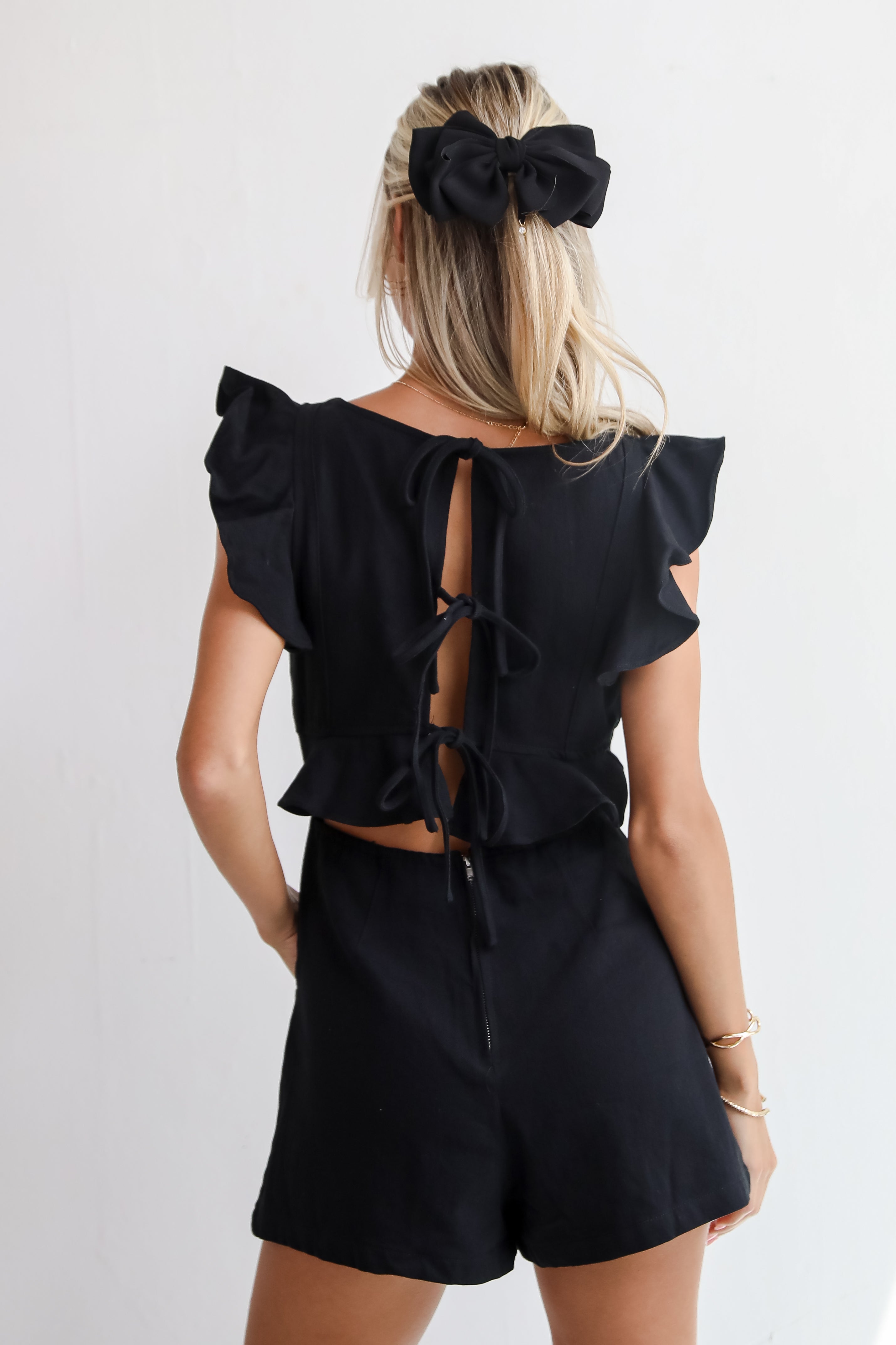 Sleek Refinement Black Denim Romper