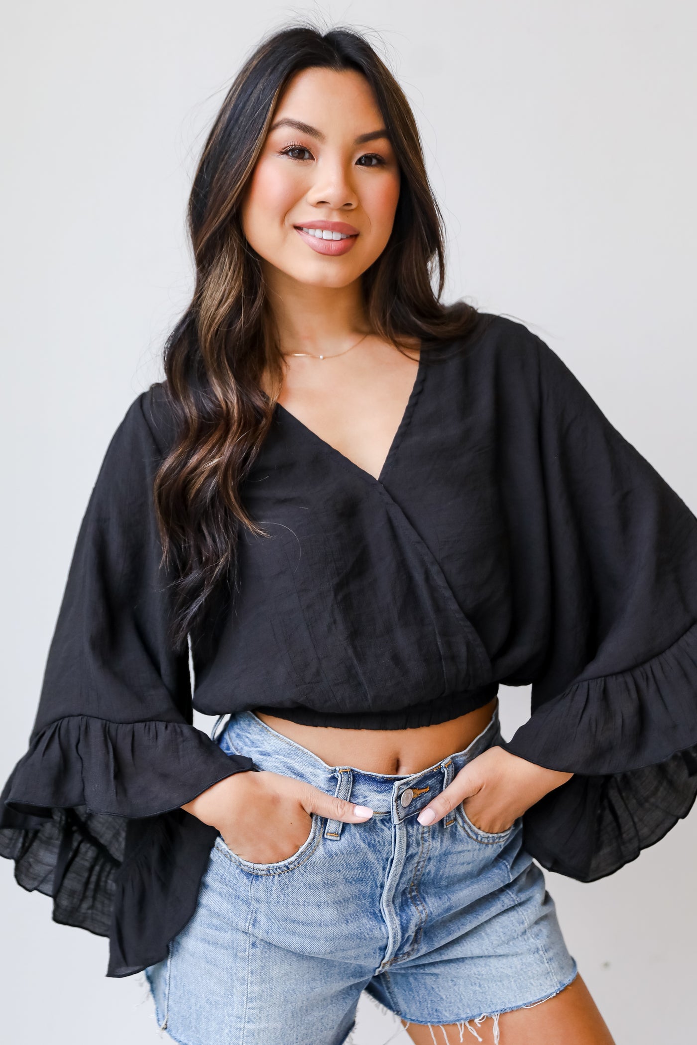 black Cropped Blouse front view