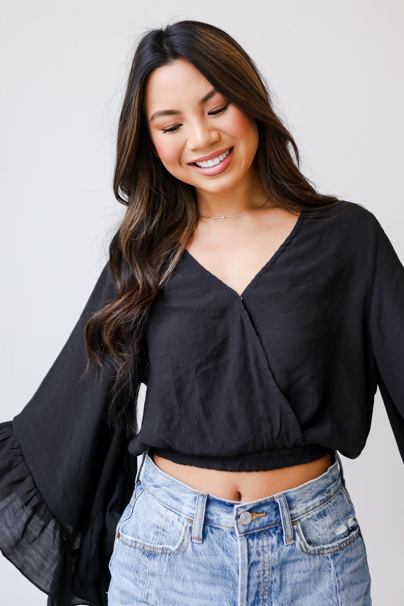 black Cropped Blouse close up