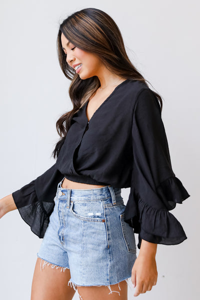 black Cropped Blouse side view