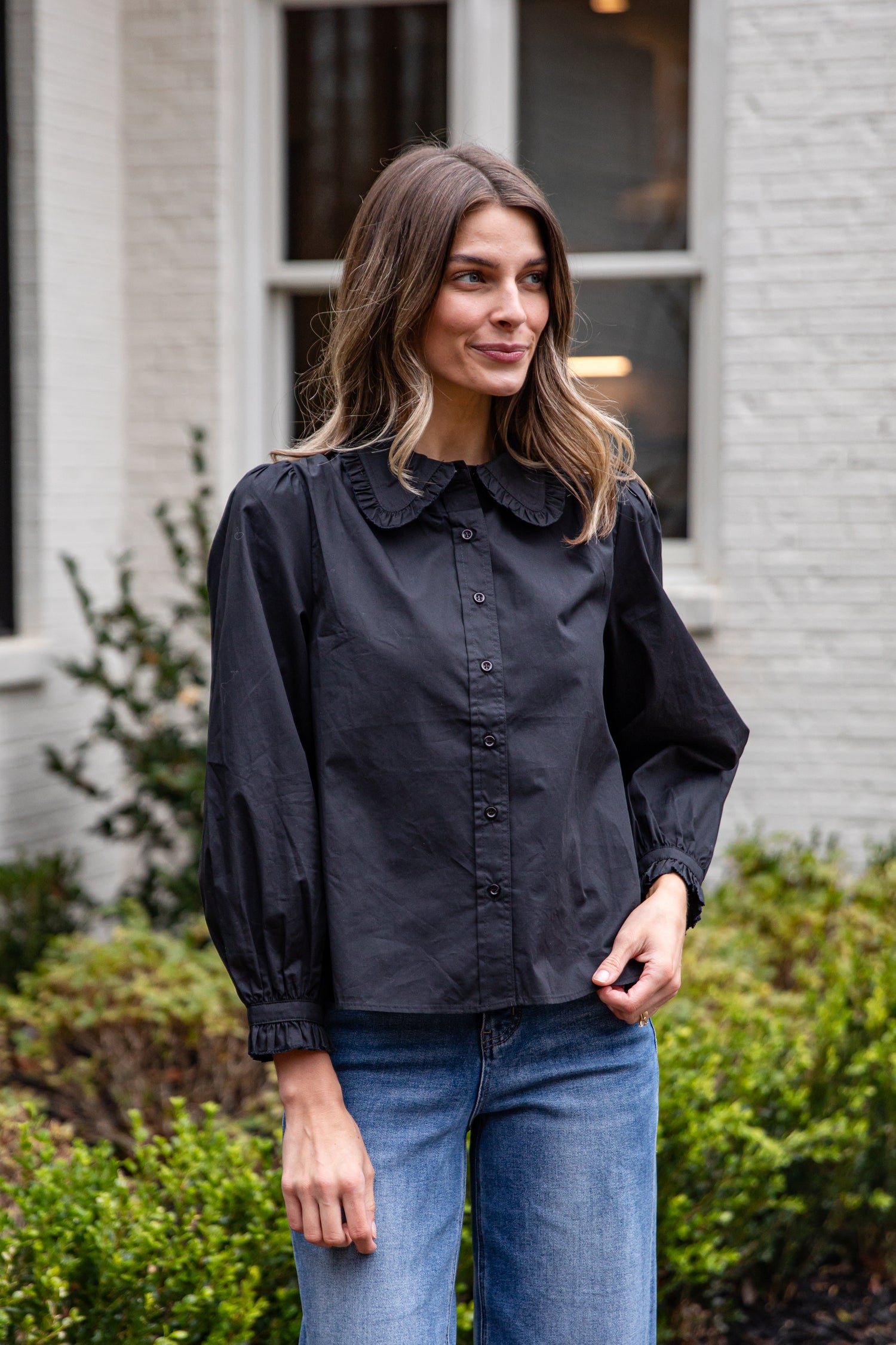 Button Down Womens Black Dress Tops FINAL SALE Everyday Ease Ruffle Button-Down Blouse Button Down Womens Black Dress Tops FINAL SALE Everyday Ease Ruffle Button-Down Blouse