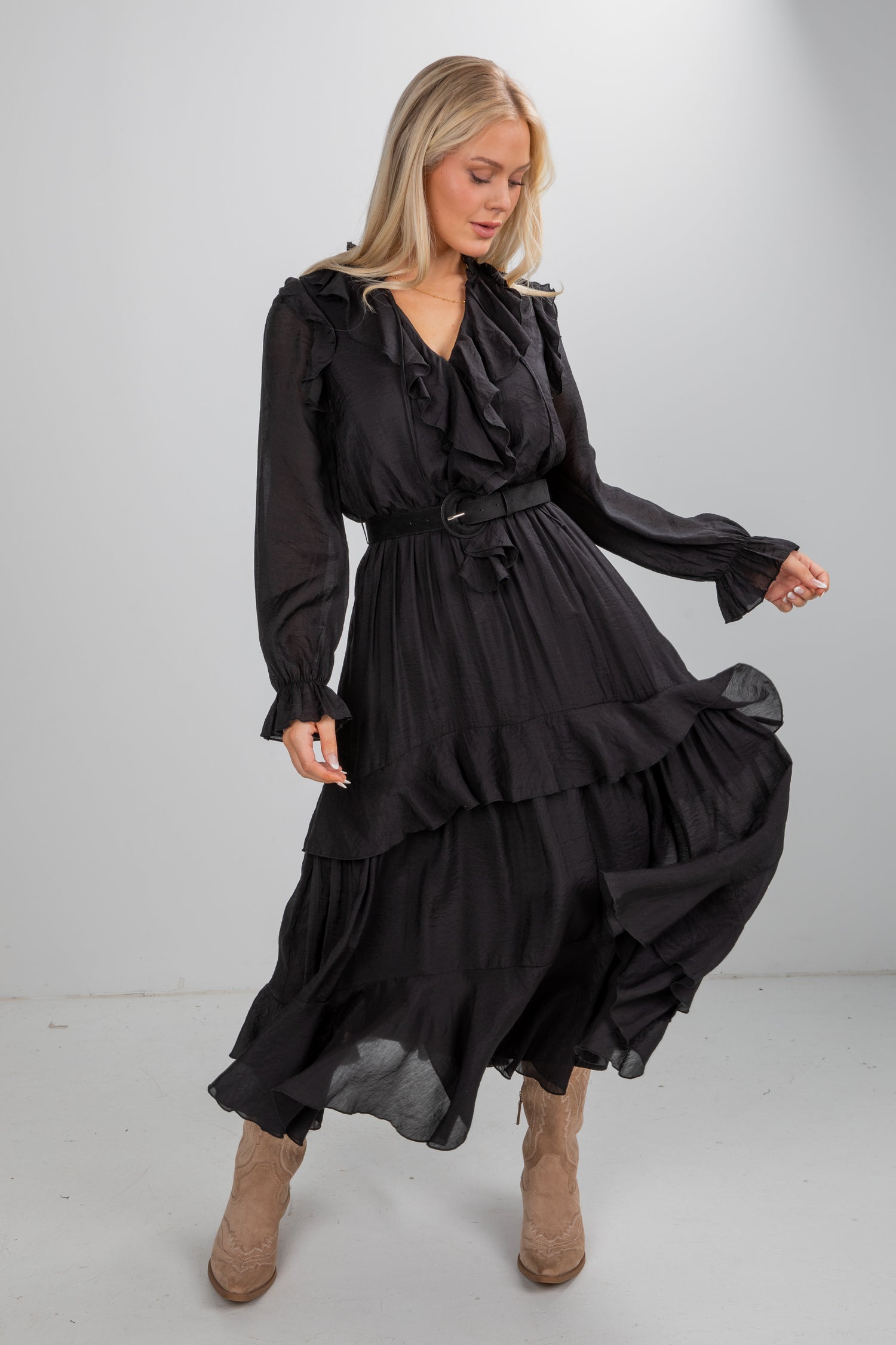 Midi Dress Black Dress With Frill Sleeves Cute Black Ruffle Maxi Dress Long Black Dress ShopDressUp Black Small Midi Dress Black Dress With Frill Sleeves Cute Black Ruffle Maxi Dress Long Black Dress ShopDressUp Black Small