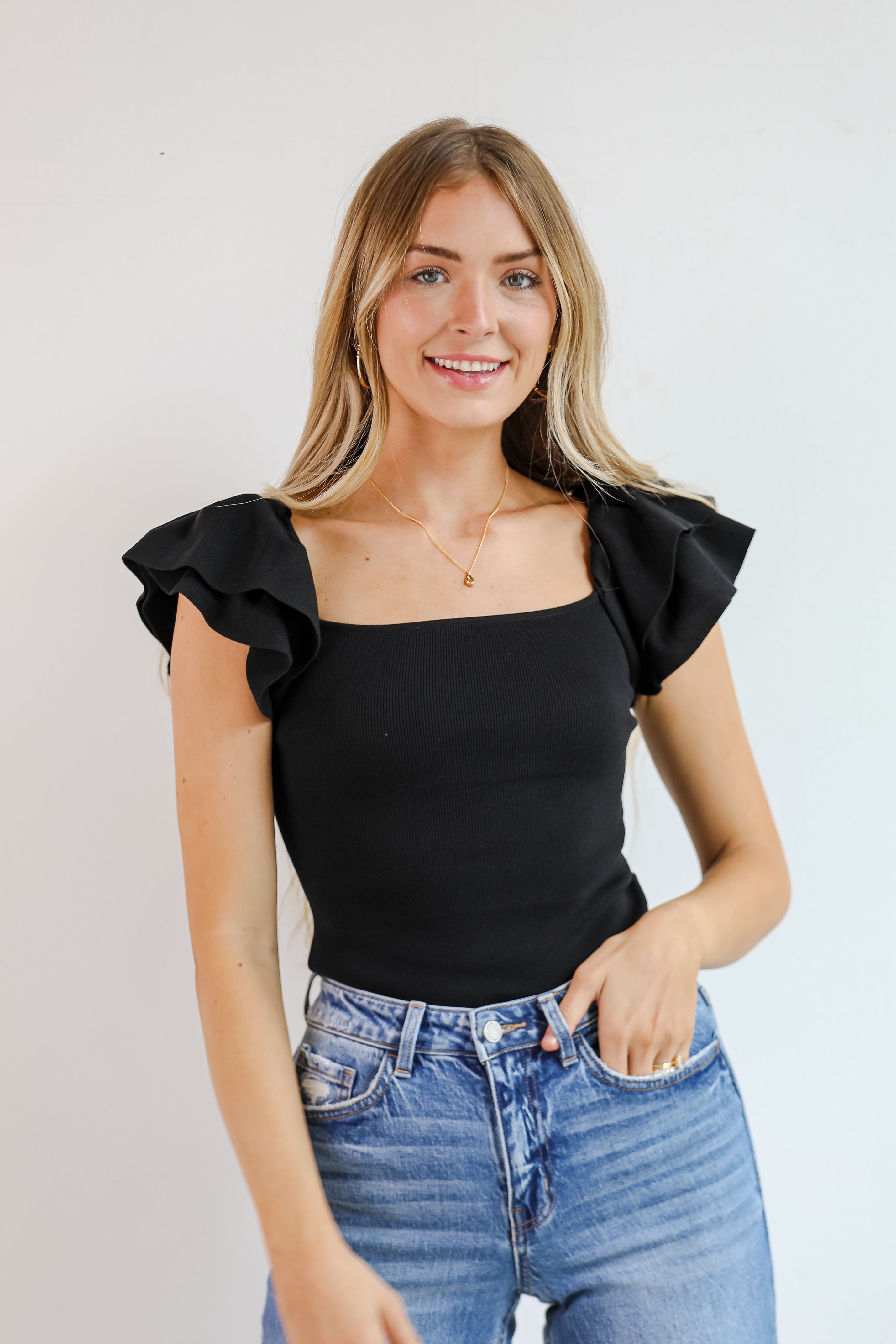 Go Team Black Ruffle Sleeve Tank