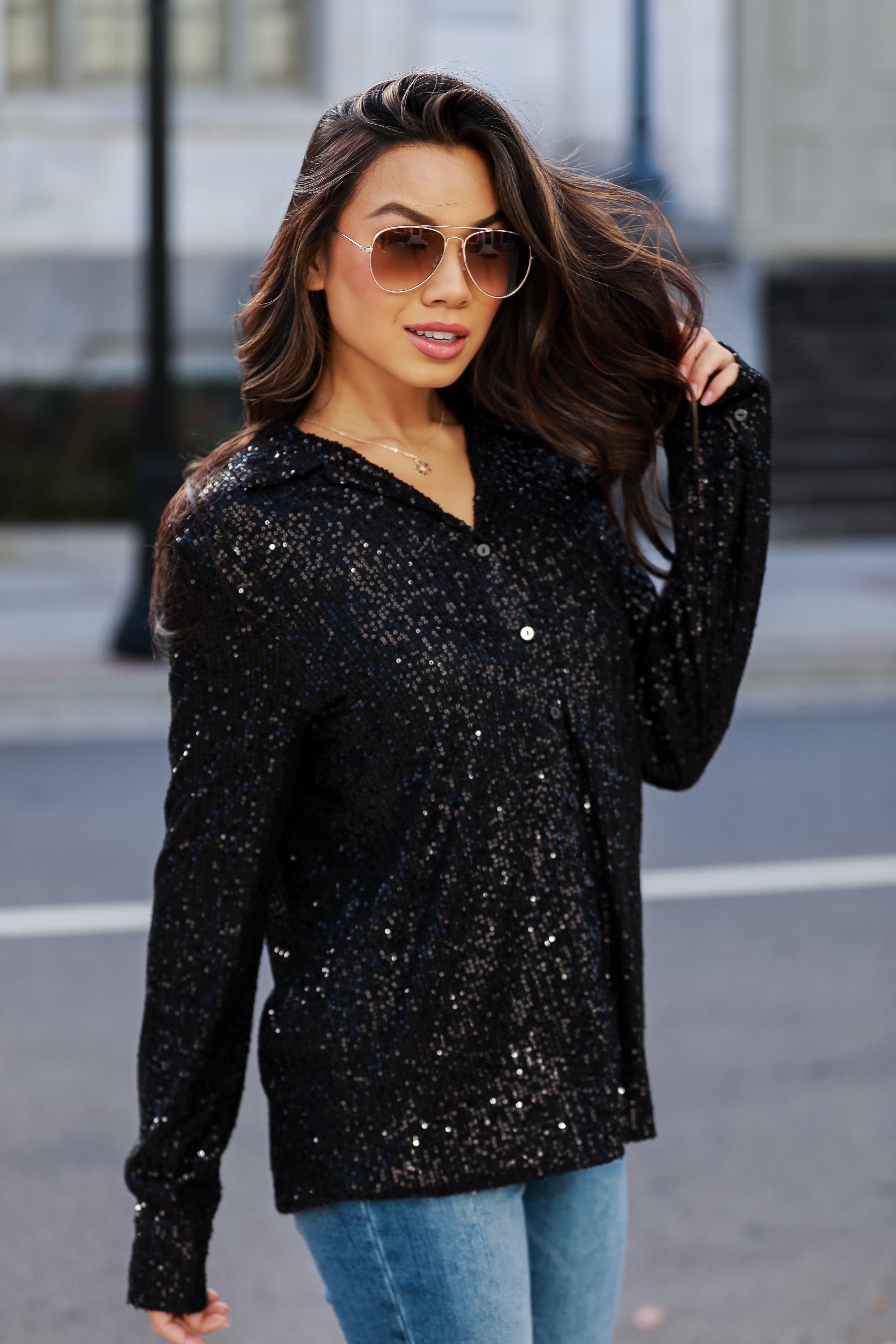 Black sparkly evening tops online