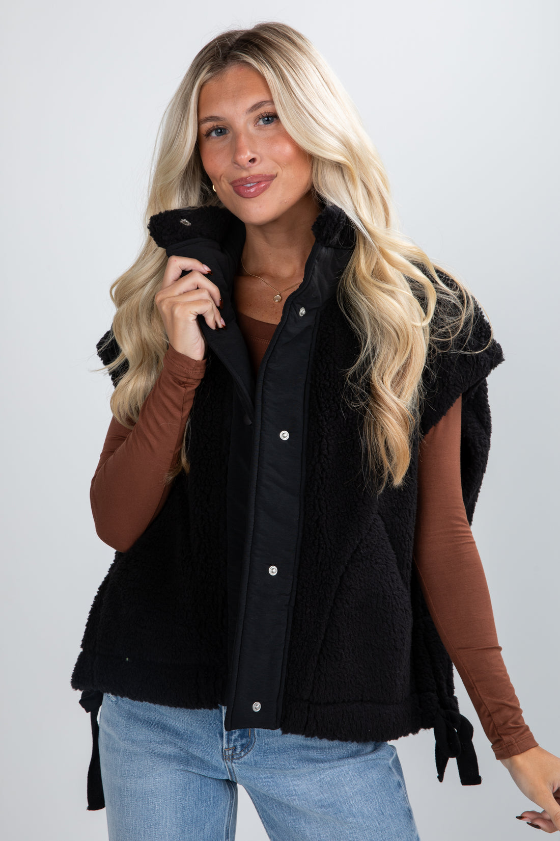 black sherpa vest
