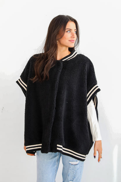 Seasonal Snuggles Black Oversized Sherpa Vest