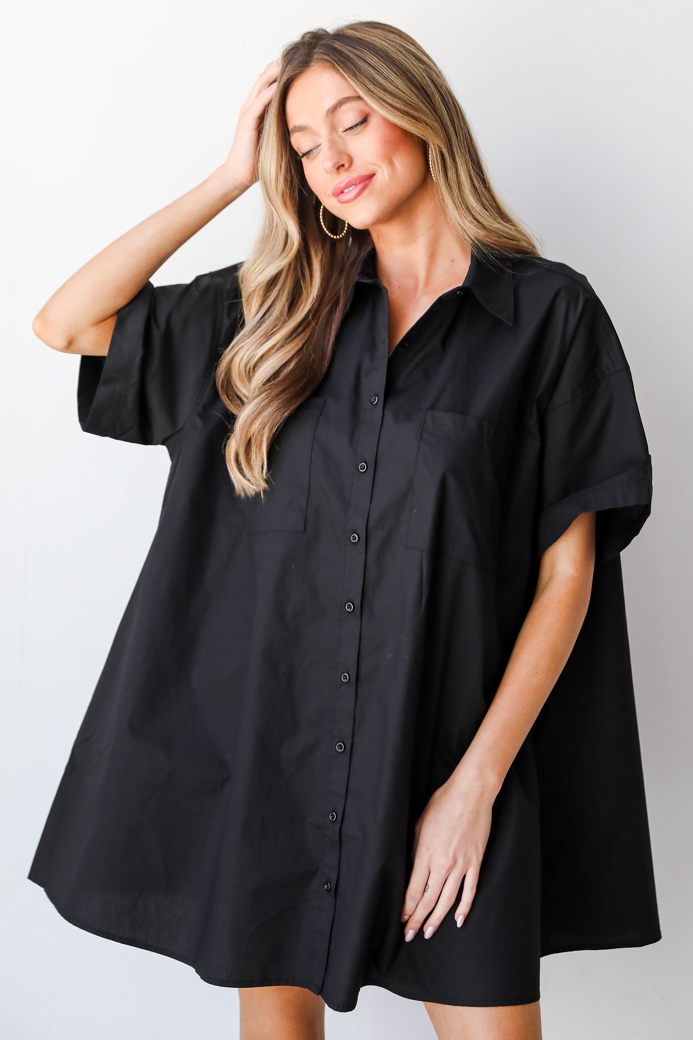 black Shirt Dress on front view