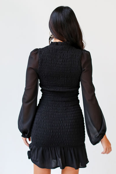 black Smocked Mini Dress back view