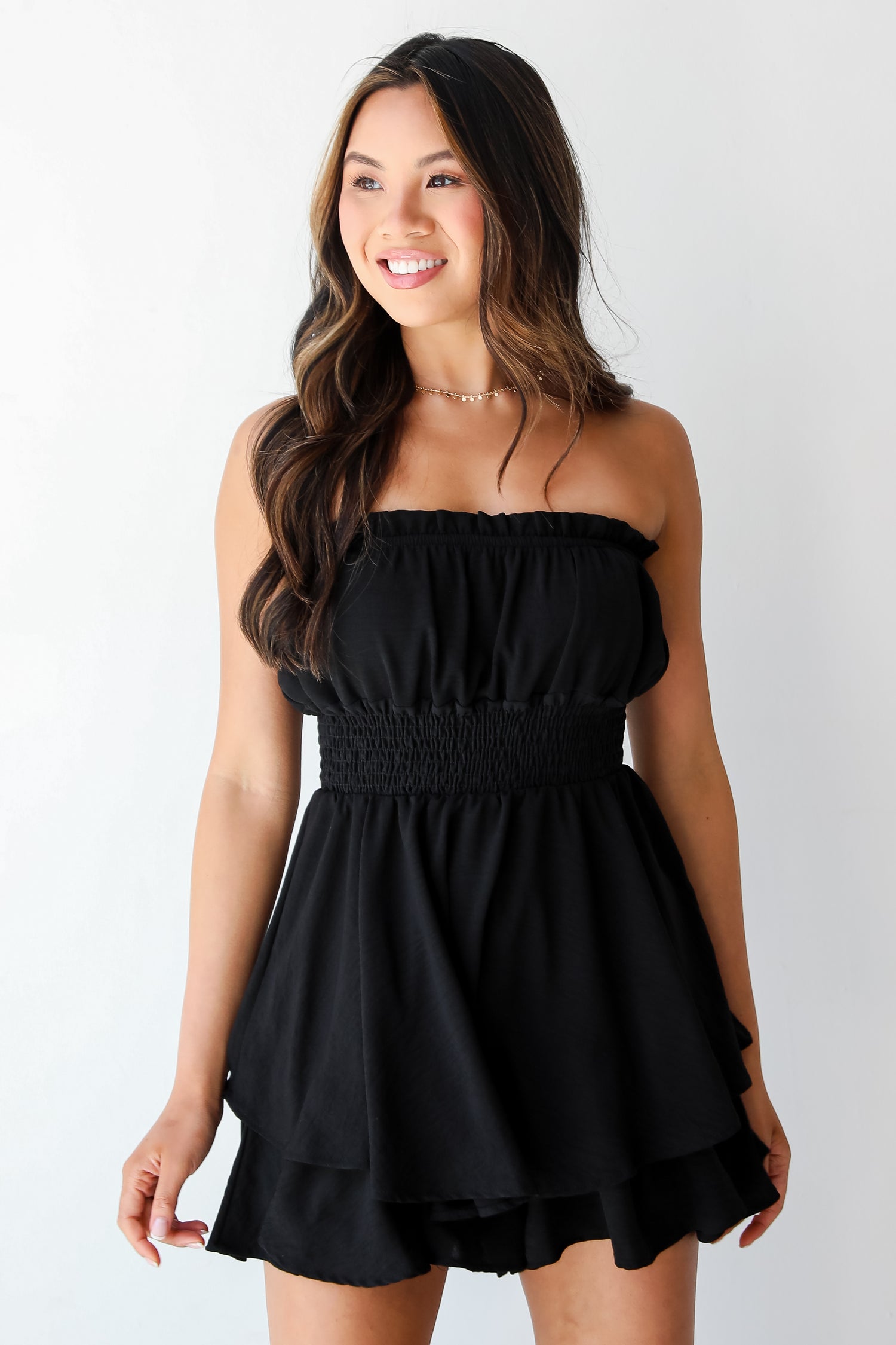 flowy Black Strapless Romper