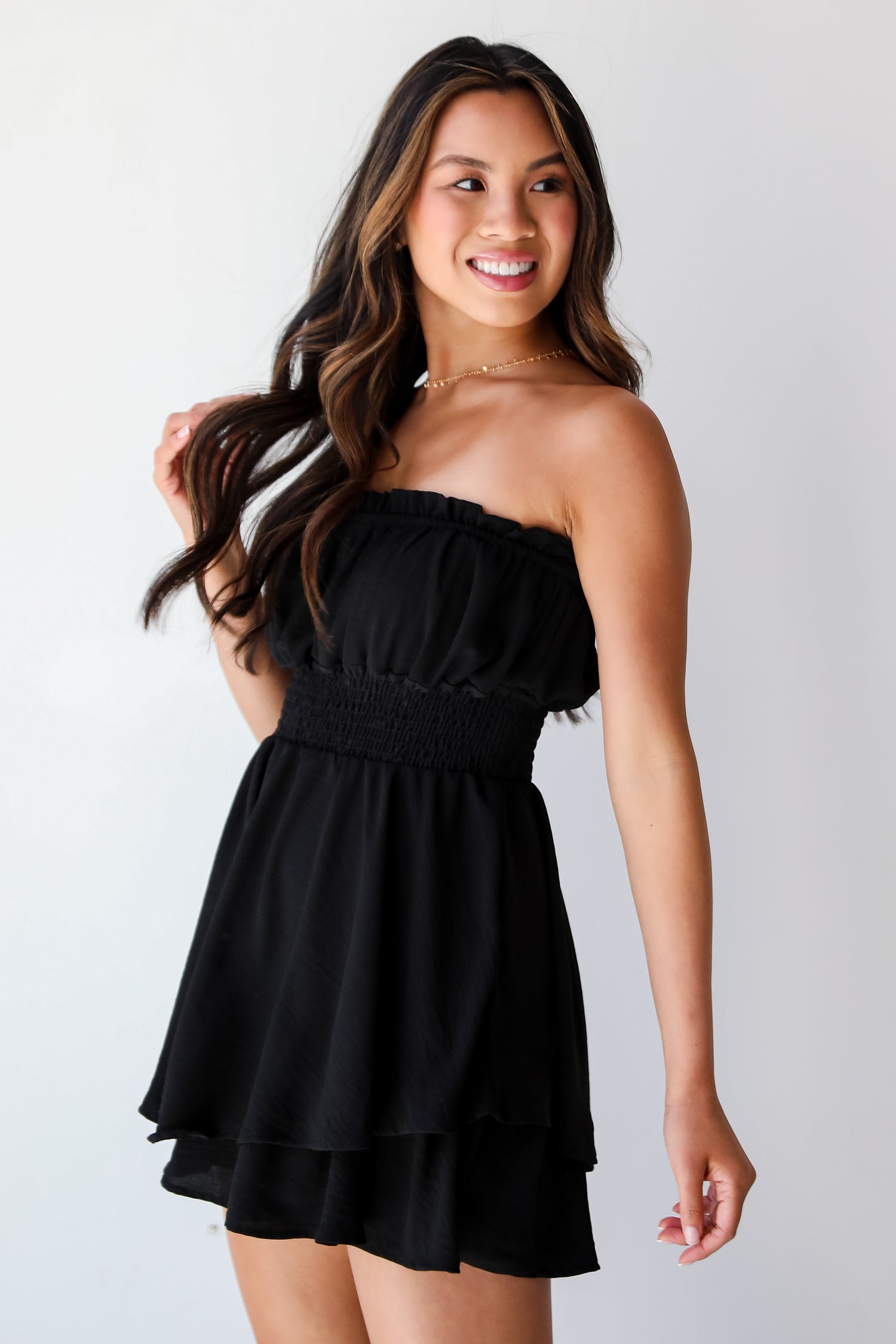 cute Black Strapless Romper