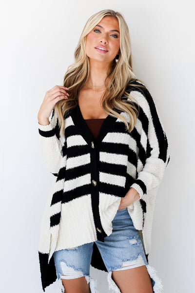 trendy online boutique, Black Striped Cardigan