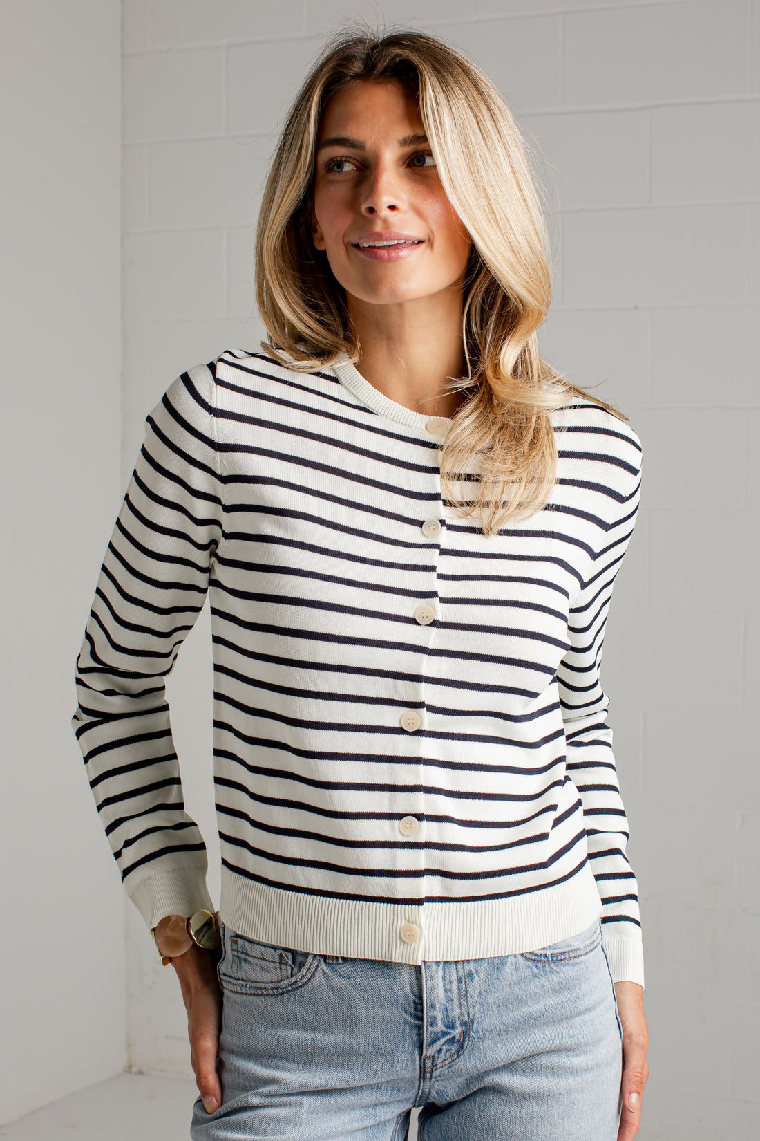 Between The Lines Striped Black Cardigan