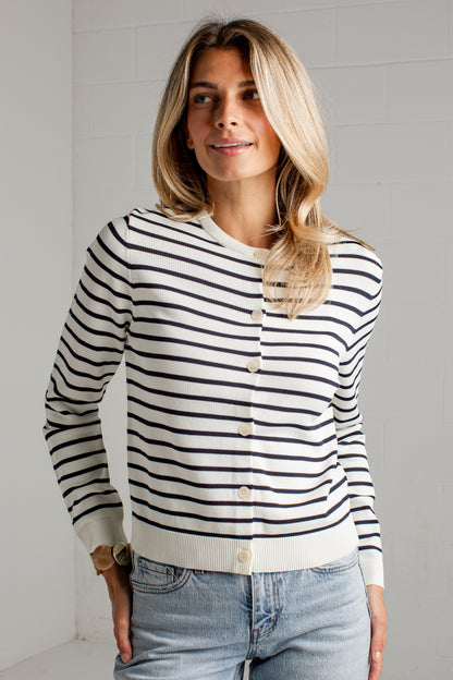 Between The Lines Striped Black Cardigan