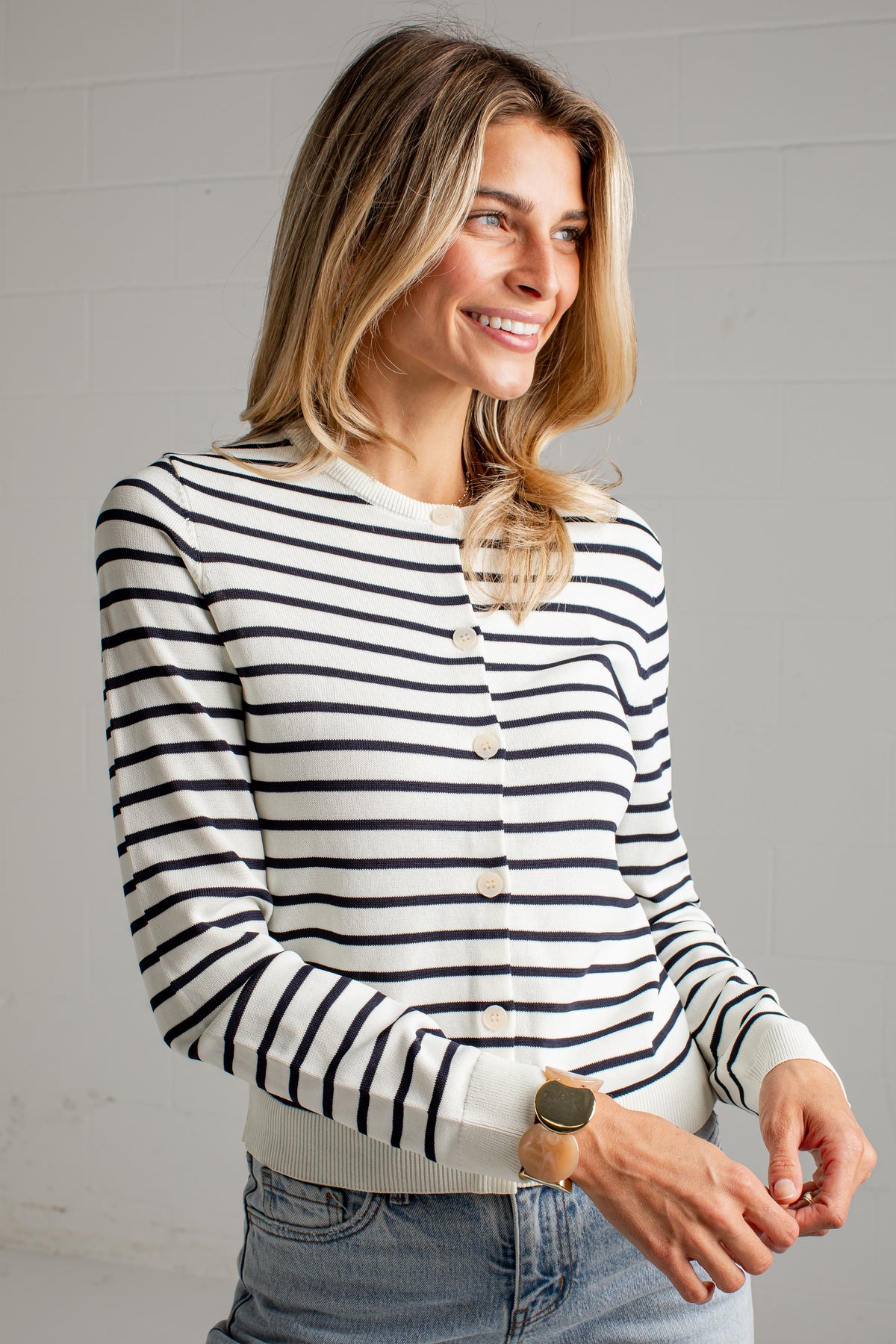 Between The Lines Striped Black Cardigan