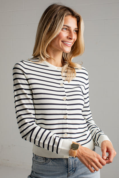 Between The Lines Striped Black Cardigan