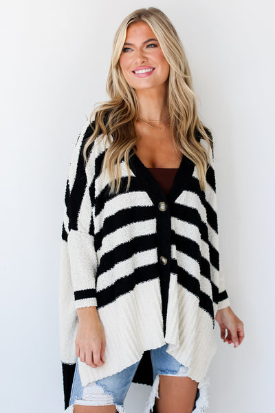 Black Striped Cardigan on dress up model, cute fall outfits online boutiques, cute tops, dress up, cute shirts, cute clothes, dressy tops for women, cute sweaters, clothing boutiques, best online boutiques, online boutique, cute shirts for women
