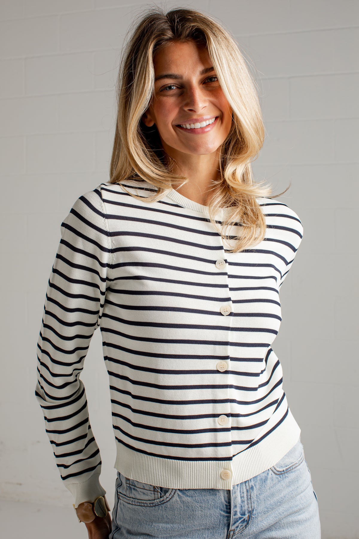 Between The Lines Striped Black Cardigan