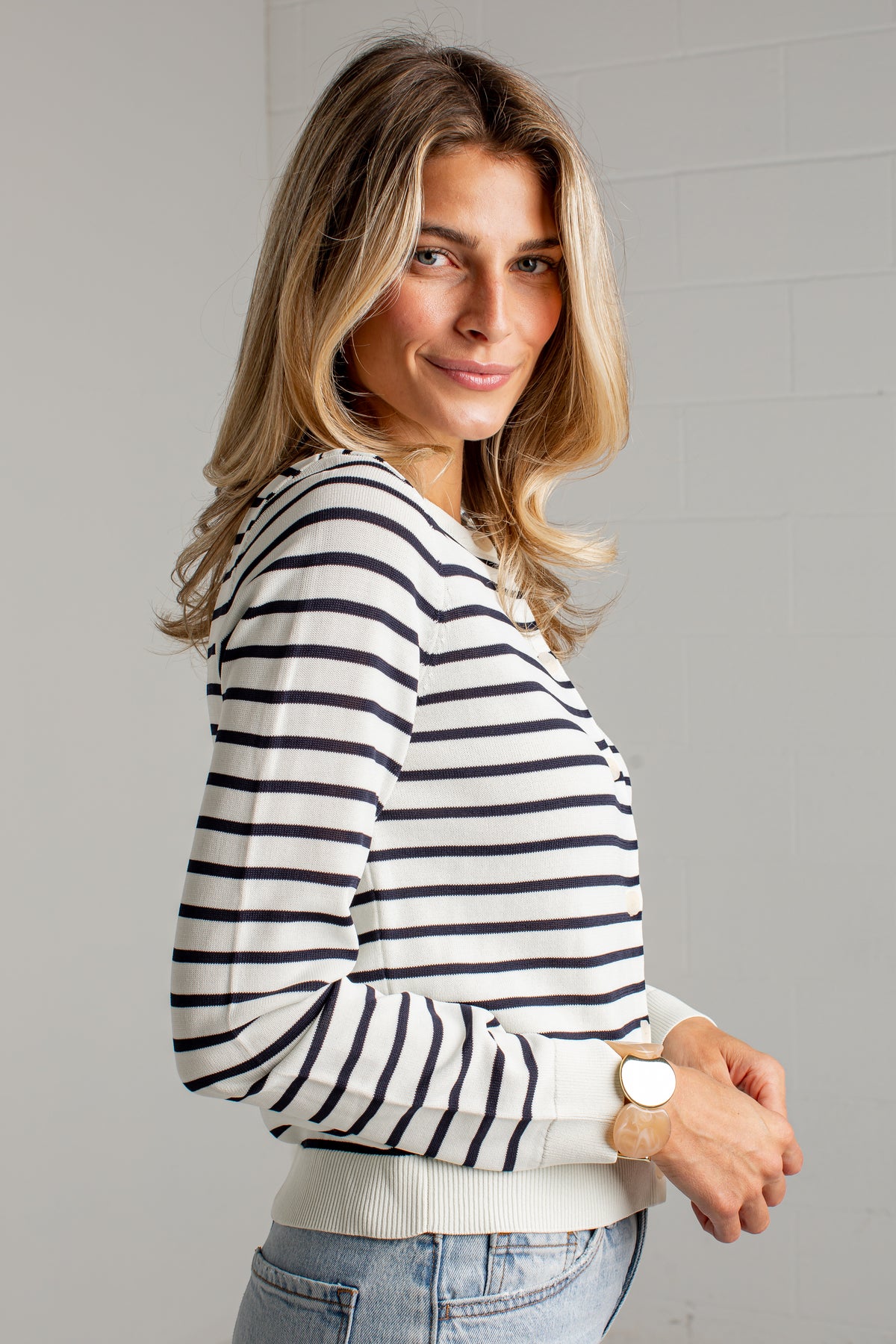 Between The Lines Striped Black Cardigan