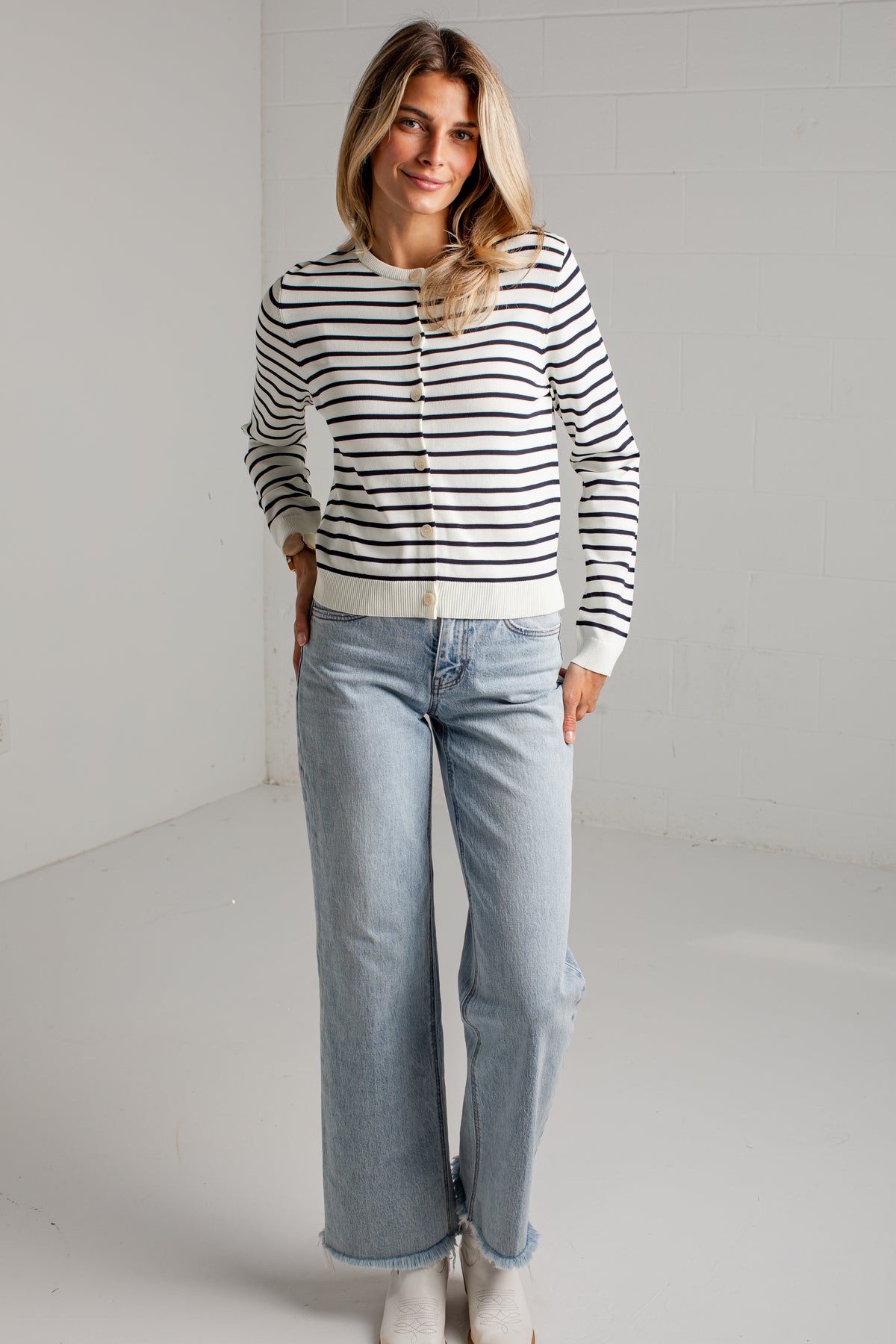 Between The Lines Striped Black Cardigan