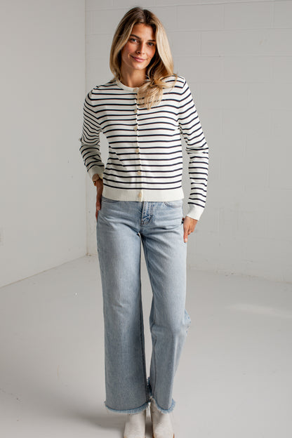 Between The Lines Striped Black Cardigan