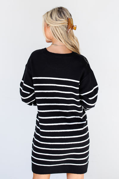 black + white Striped Sweater Mini Dress back view