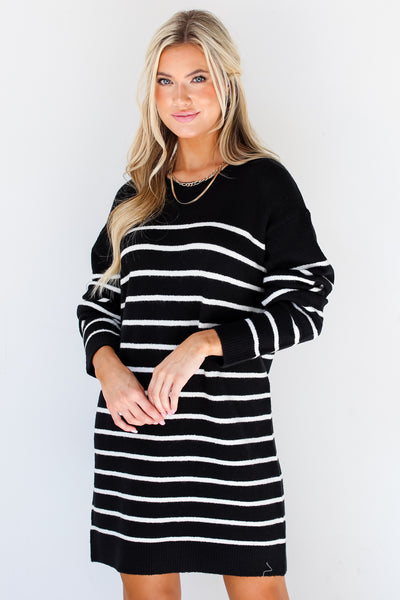 black + white Striped Sweater Mini Dress on dress up model