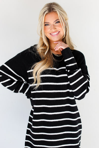 black + white Striped Sweater Mini Dress close up