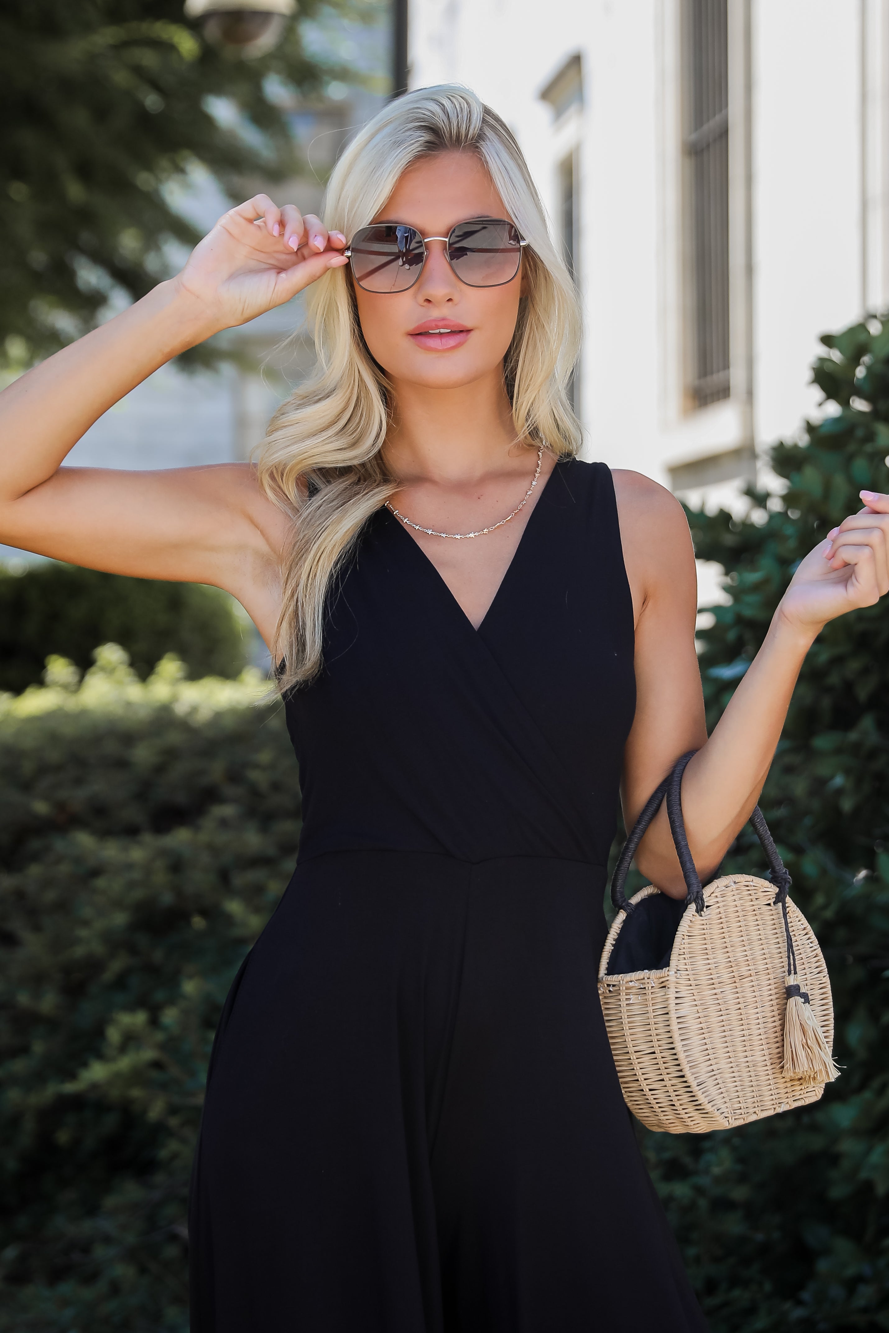 Playful Impression Black Surplice Jumpsuit